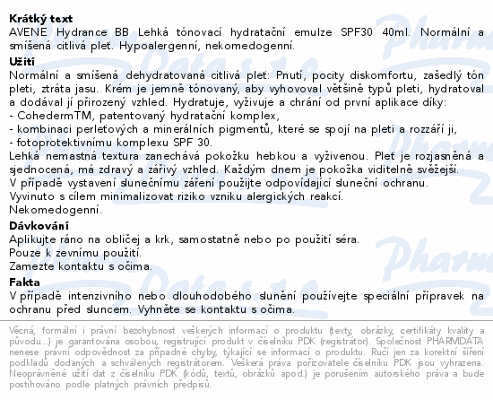 AVENE Hydrance BB Lehká hydr.tón.emulze SPF30 40ml