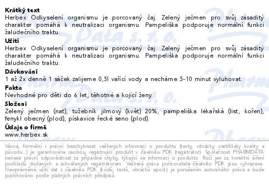 HERBEX lékárna Odkyselení organismu n.s.20x3g