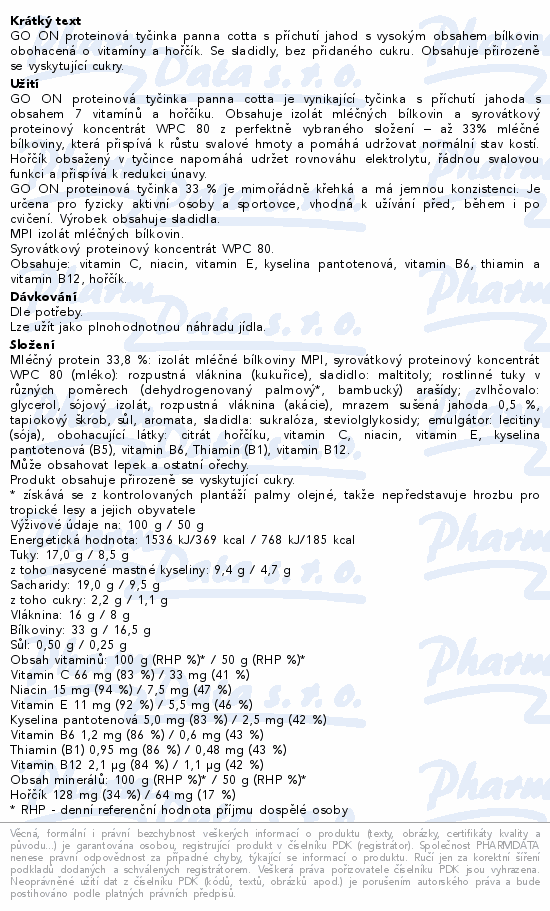 GO ON Protein.tyčinka 33% panna cotta př.jahod.50g