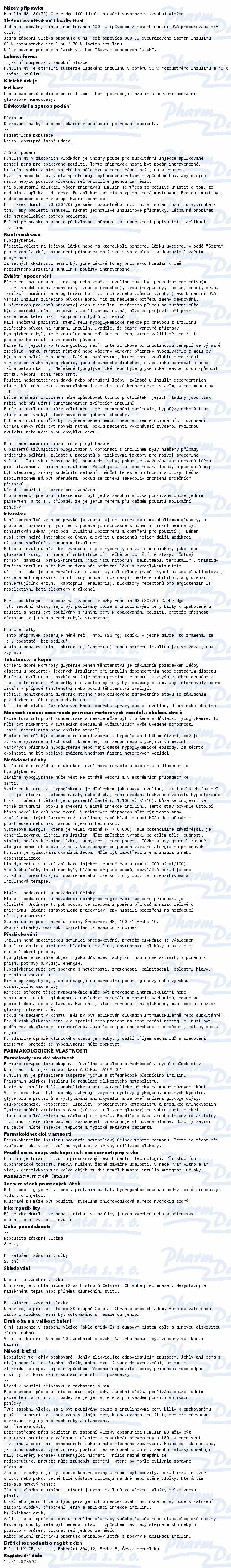 Humulin M3 (30/70)cartr.100IU/ml inj.sus.zvl.5x3ml