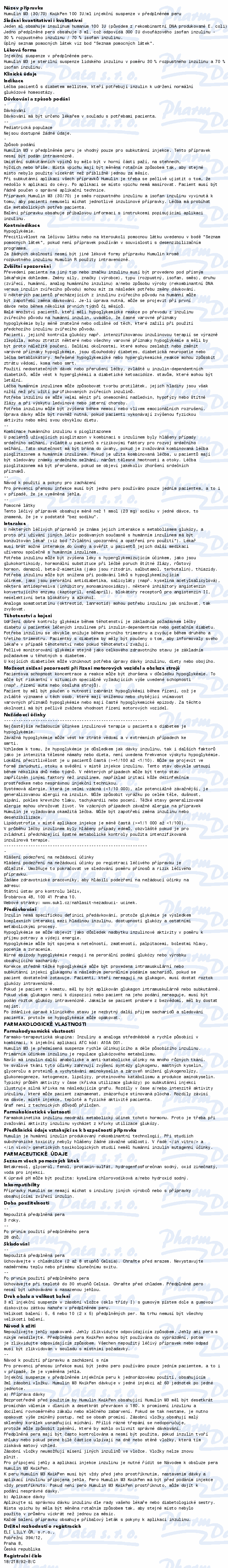 Humulin M3(30/70)KwikPen 100IU/ml inj.s.pep.10x3ml